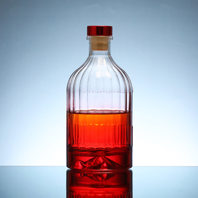 Material de base de vidrio Super Flint Botella de whisky de 350 ml 500 ml 700 ml 750 ml con tapa de corcho