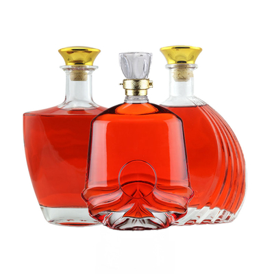 Botellas de vidrio de 375 ml 500 ml 750 ml 1000 ml de capacidad para vodka con tapa superior de corcho de tornillo GPI