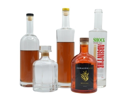 Botellas de vidrio de 375 ml 500 ml 750 ml 1000 ml de capacidad para vodka con tapa superior de corcho de tornillo GPI