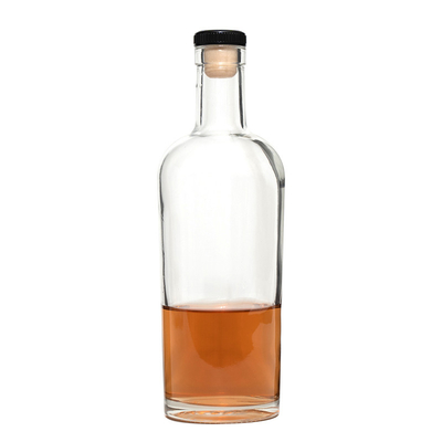 500 ml 750 ml botella de vidrio transparente de forma personalizada para whisky, brandy, tequila, ginebra y vodka