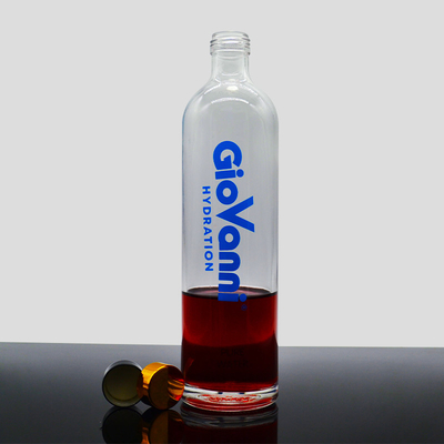 Material de vidrio de alta piedra de lujo Botellas de vidrio de whisky vacío con corcho y logotipo Decal