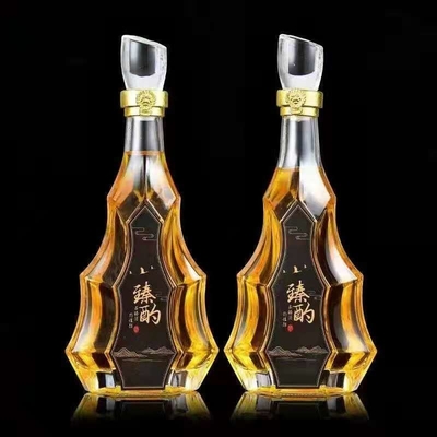 Botella de vidrio de impresión de pantalla personalizada para brandy de lujo ron whisky vodka 500 750 ml