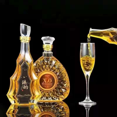 Botella de vidrio de impresión de pantalla personalizada para brandy de lujo ron whisky vodka 500 750 ml