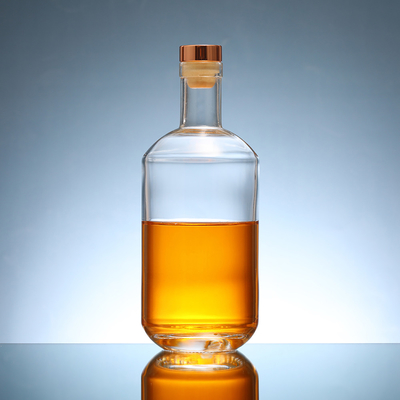 Botella de vidrio circular transparente para whisky y vodka 200 ml 375 ml 500 ml 750 ml 1000 ml