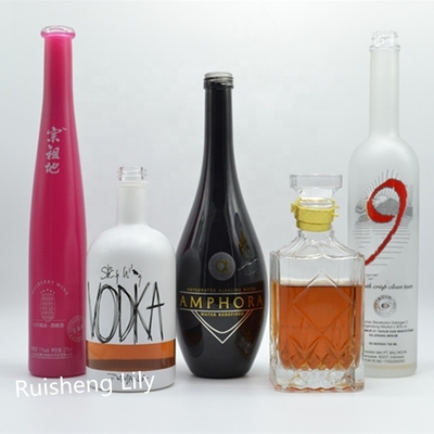 Botella de vidrio de 375ml 700ml 750ml de vodka whisky licor con diseño personalizado y superficie de hielo