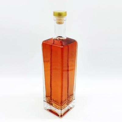 Botella de vidrio de 750 ml de forma cuadrada para ginebra personalizada, ron, whisky, vodka, bebidas alcohólicas y licores