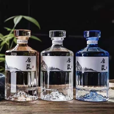 Super Flint Material Collar Custom Vacío 500ml Botella de vidrio para el whisky diseño inquebrantable