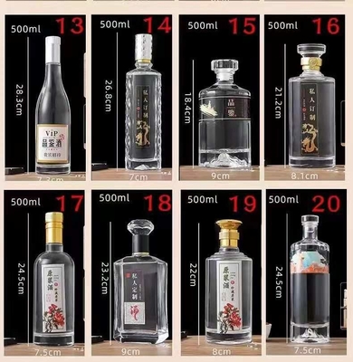 Super Flint Glass 500ml 700ml 750ml Ron Vodka Whisky Liquor Botella de ginebra con corcho de vidrio