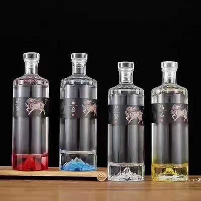 Super Flint Glass 500ml 700ml 750ml Ron Vodka Whisky Liquor Botella de ginebra con corcho de vidrio