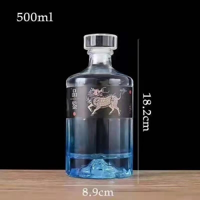 Super Flint Glass 500ml 700ml 750ml Ron Vodka Whisky Liquor Botella de ginebra con corcho de vidrio