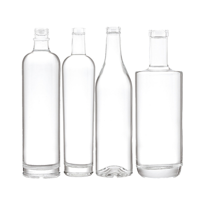 Botella de brandy rectangular de 750 ml con cuello largo y vidrio súper de sílex