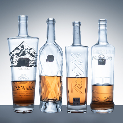 Botella de brandy rectangular de 750 ml con cuello largo y vidrio súper de sílex