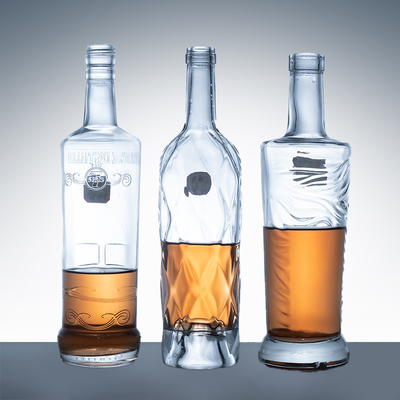 Muestra de botellas de vino de vidrio vacío de 1 litro con tapa de 300 ml y 750 ml.