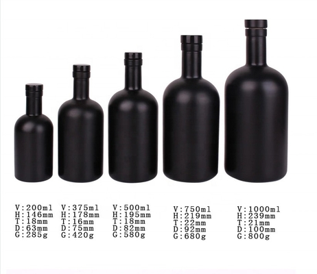 Botellas de licor de vidrio vacías de 250 ml, 375 ml, 500 ml, 700 ml y 750 ml con tapa y pantalla