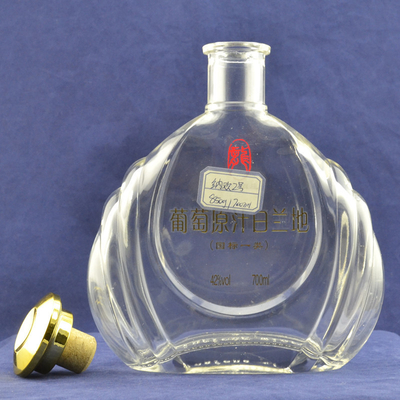 Material súper sílex Botella de vidrio XO de alta transparencia con tapa de madera y sello de corcho