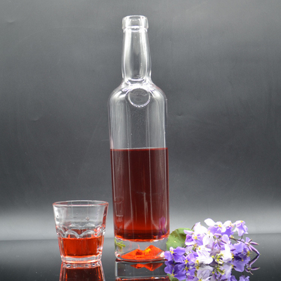 Botella de vidrio transparente de 1L 750ml para vodka gin whisky tequila forma personalizada