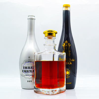 Whisky FOB y lujo Impresión personalizada Botellas de vidrio congelado cuadradas vacías para licor
