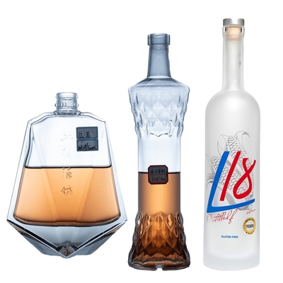 Botella de vidrio de base de Super Flint botella a medida botella de vidrio de vino de whisky vacío 500/750ml