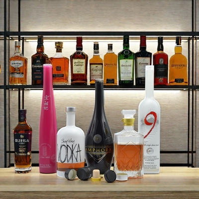 375 ml 500 ml 700 ml 750 ml de espuma de impresión congelada personalizada con brandy whisky licor botella de vodka con tapa