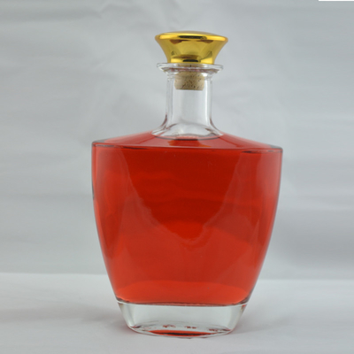 Botellas de alcohol personalizadas de 750 ml de material de vidrio de súper sílex botella de vidrio de brandy con corcho