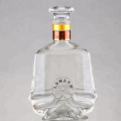 Botellas de alcohol personalizadas de 750 ml de material de vidrio de súper sílex botella de vidrio de brandy con corcho