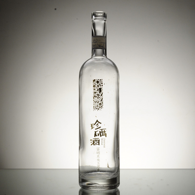 Manejo de la superficie de la decoración personalizada Gigante 750ml 1000ml vacío de ginebra de cerveza ron decantador de alcohol licor de ciruela botella de vidrio de vino