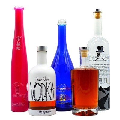 Botella de vidrio de 750 ml clara para bebidas redondas whisky champagne spirit 500 ml de capacidad