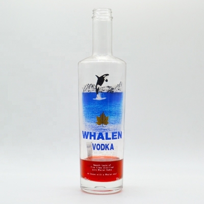 Botella de vidrio de 750 ml clara para bebidas redondas whisky champagne spirit 500 ml de capacidad