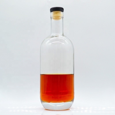 Botella de vidrio de 750 ml clara para bebidas redondas whisky champagne spirit 500 ml de capacidad