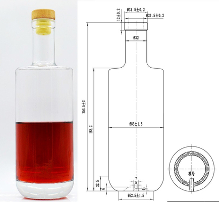 Botella cuadrada de 700 ml 250 ml de Gin Vodka Bebida de licor Botella de vidrio de Yuncheng Ruisheng
