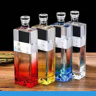 Botella de vidrio congelada de 750 ml para licor, brandy, whisky, vodka, ginebra, ron, forma cuadrada