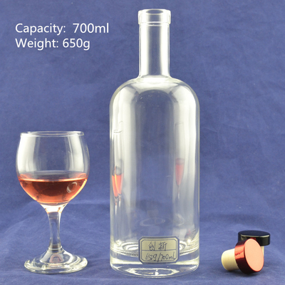 Collar de vidrio 750 ml Super Flint Rum Botella de licor vacía para el transporte de bebidas