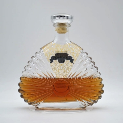Botellas de whisky y ron de vidrio de Super Flint con diseño de tallado de relieve personalizado y tapones de madera