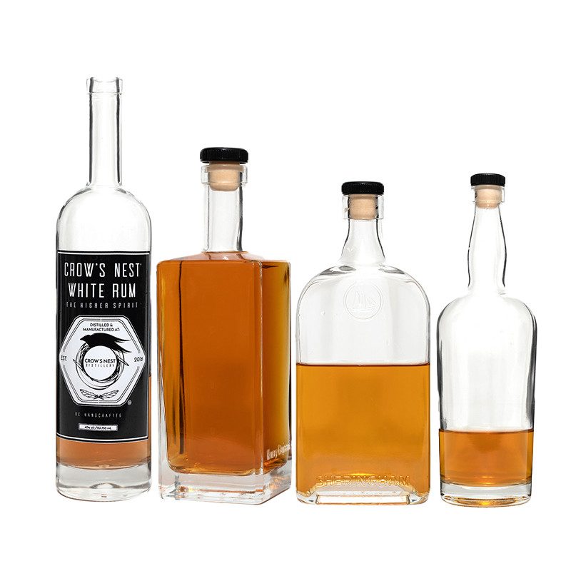 Botellas de vidrio de 375 ml 500 ml 750 ml 1000 ml de capacidad para vodka con tapa superior de corcho de tornillo GPI