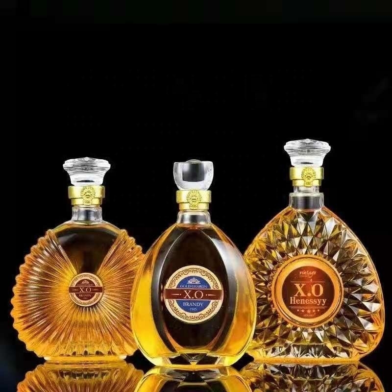 Botella de vidrio de impresión de pantalla personalizada para brandy de lujo ron whisky vodka 500 750 ml