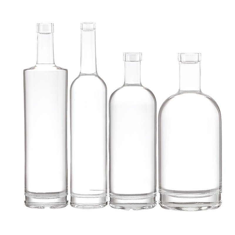 Forma personalizada Botella de vidrio de 750 ml de vodka con tapa de tornillo y tipo de sellado de corcho