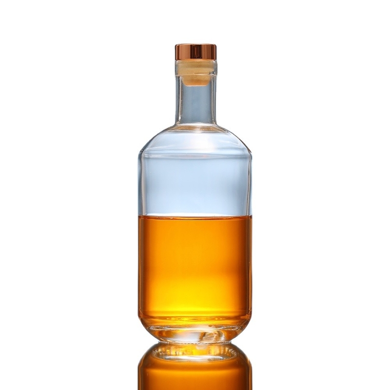 Botella de vidrio circular transparente para whisky y vodka 200 ml 375 ml 500 ml 750 ml 1000 ml