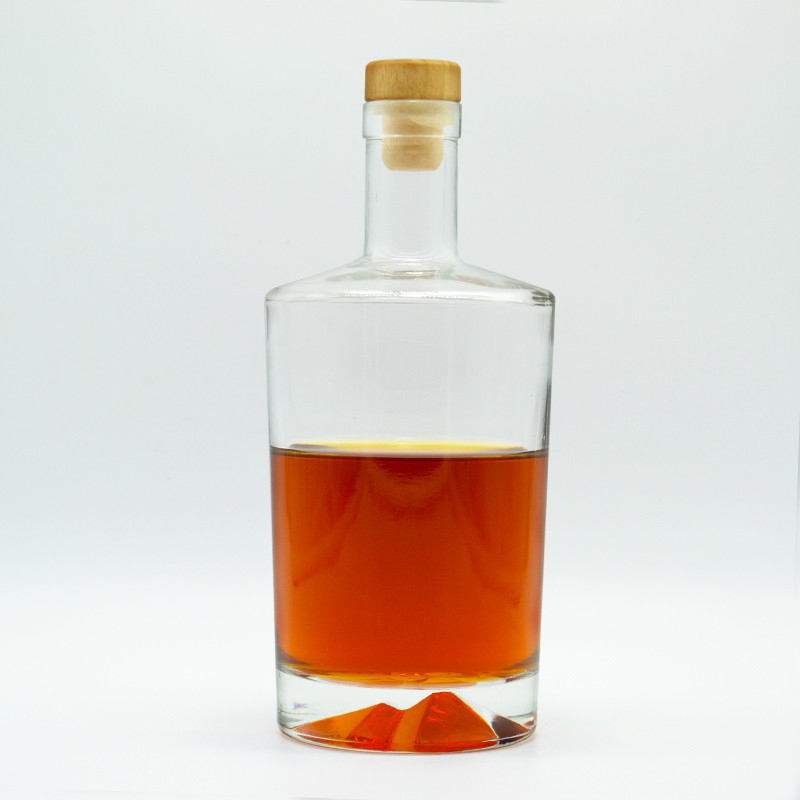 Material de vidrio de alta piedra 700ml 750ml Ron Vodka Whiskey Tequila Botella de vidrio con corcho