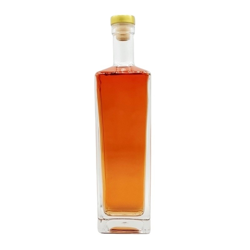 Botella de vidrio de 750 ml de forma cuadrada para ginebra personalizada, ron, whisky, vodka, bebidas alcohólicas y licores