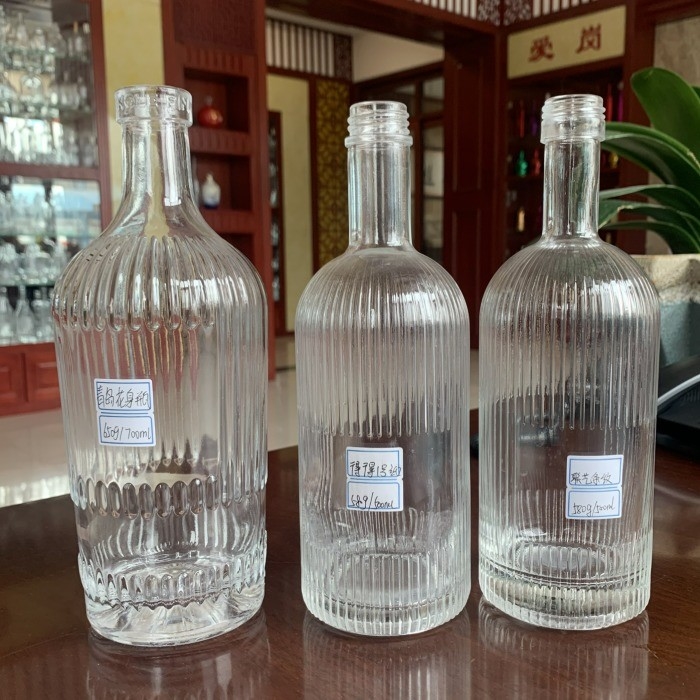 Material de vidrio de sílex alto 700 ml de cuello largo botella de alcohol vacía para whisky licor 375 ml