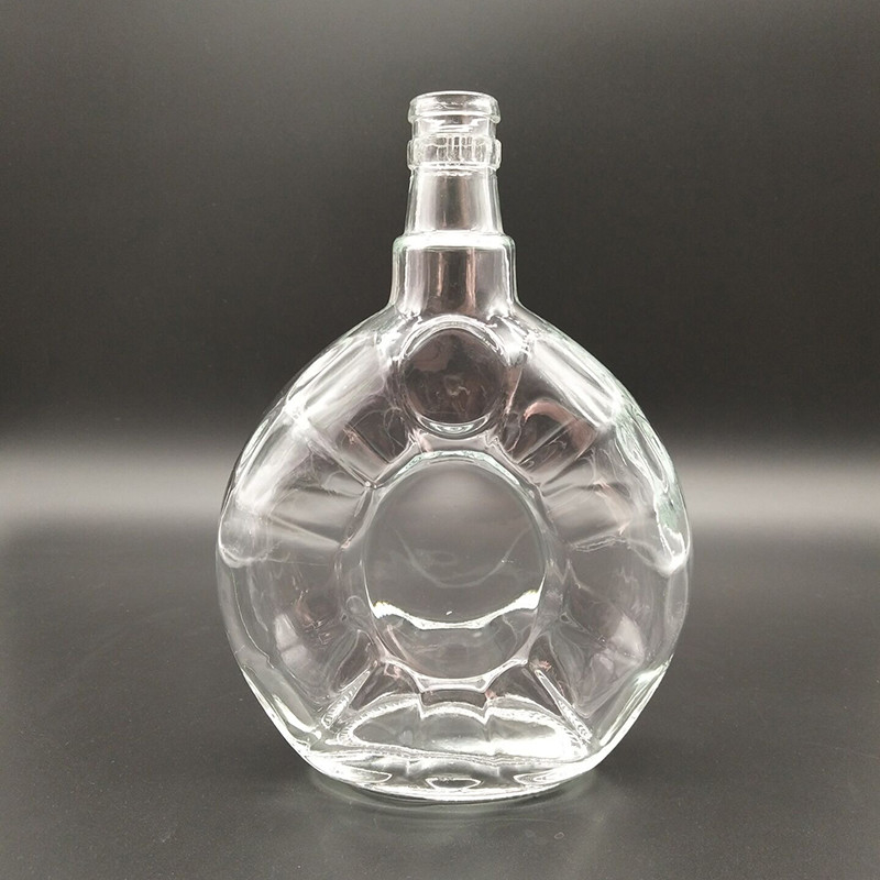 Material súper sílex Botella de vidrio XO de alta transparencia con tapa de madera y sello de corcho