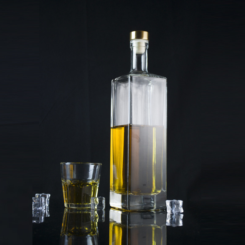 500 ml 750 ml 1000 ml de ginebra clara, ron, whisky, botella de vidrio de licor con sellado de corcho