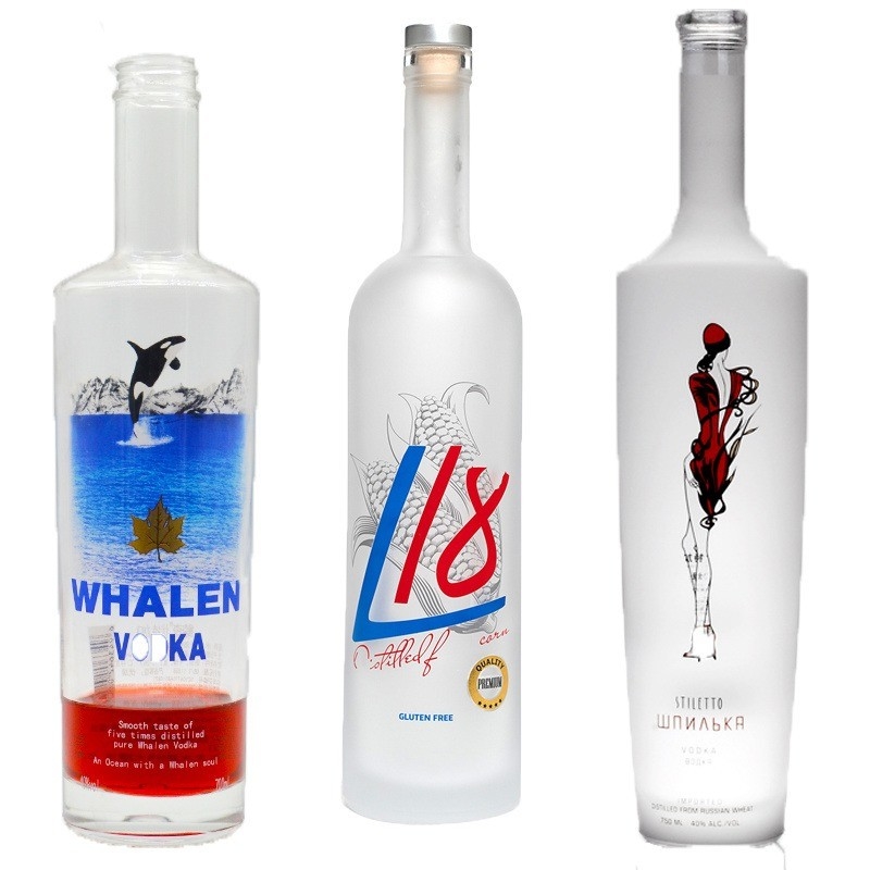 Vidrio de cristal 700ml 750ml 1L de ginebra whisky vodka whisky botellas de vino para el paquete de licor