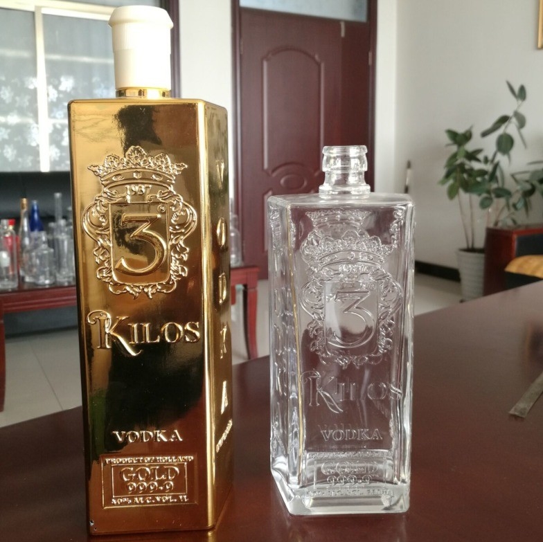 Botellas de vidrio cuadrados de 500 ml de sílex claro personalizado para bebidas alcohólicas