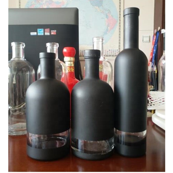 Liquor negro mate Gin Vodka Brandy Botella de vidrio de vino 500 ml 750 ml 700 ml