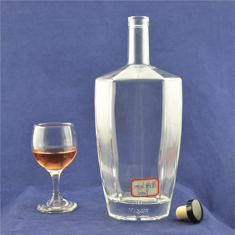 Botella de vidrio de alcohol con tapones de corcho de 1 litro de capacidad