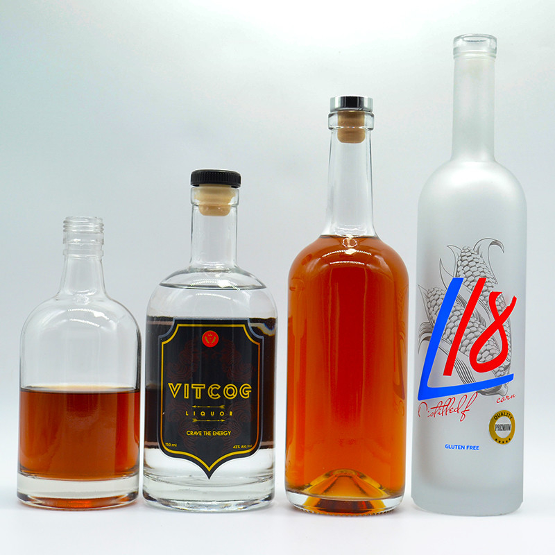 375 ml 200 ml 100 ml Botella de vidrio Gin Whisky Vino Vodka Espiritos Botella de vidrio con corcho