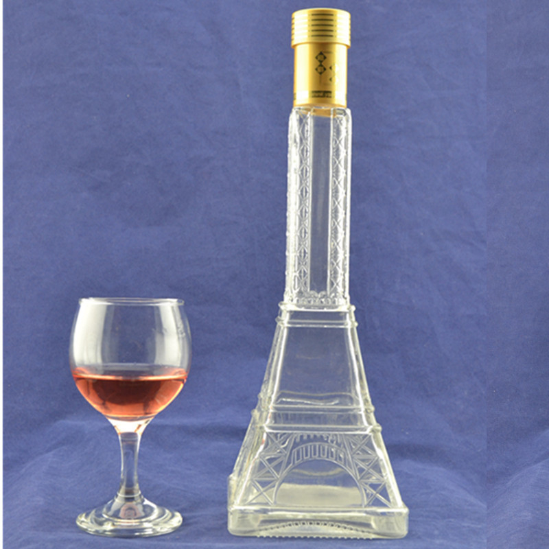 Material de vidrio de sílex en relieve de la Torre Eiffel Botella de licor de vidrio con corcho